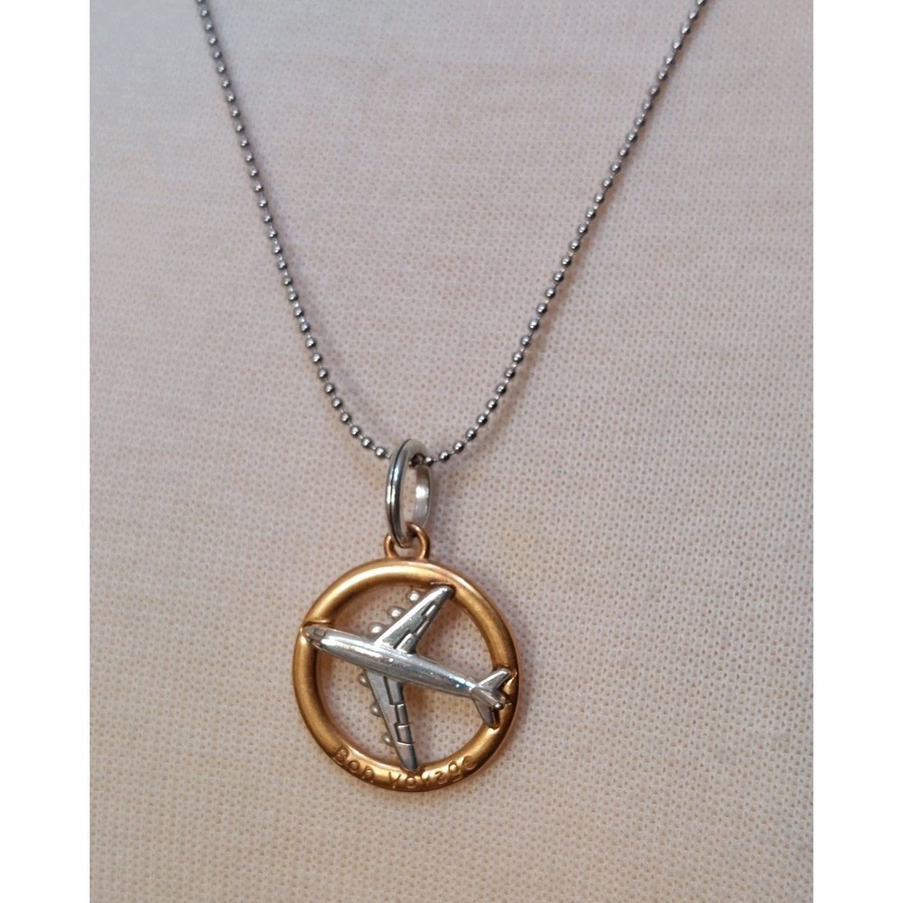 Y2K 2000s Brighton Necklace Airplane Bon Voyage Pendant Live Love Travel Vintage